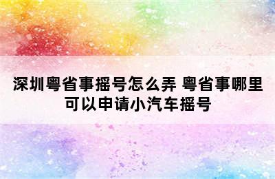 深圳粤省事摇号怎么弄 粤省事哪里可以申请小汽车摇号